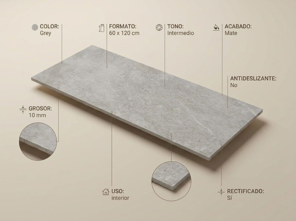 Porcelánico Arenite Grey 60×120 cm MT Rect