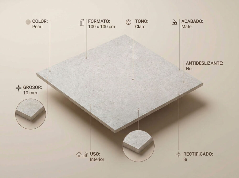Porcelánico Arenite Pearl 100×100 cm MT Rect