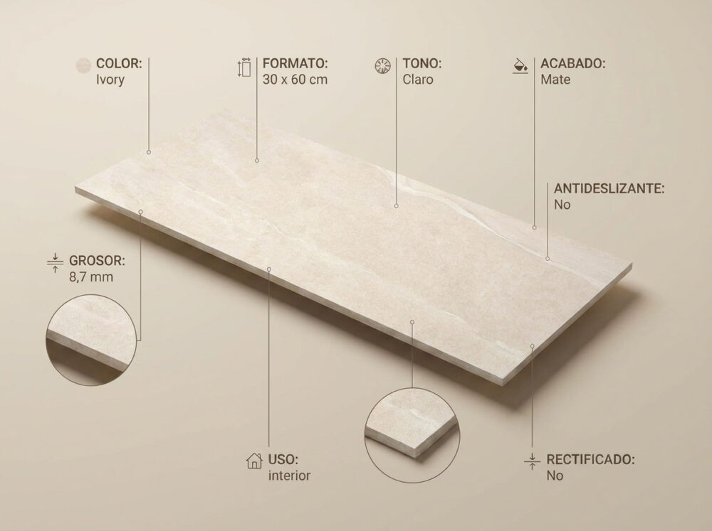 Porcelánico Austral Ivory 30×60 cm MT