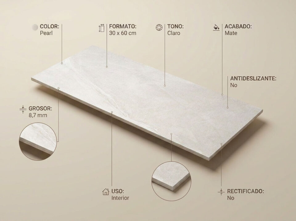 Porcelánico Austral Pearl 30×60 cm MT