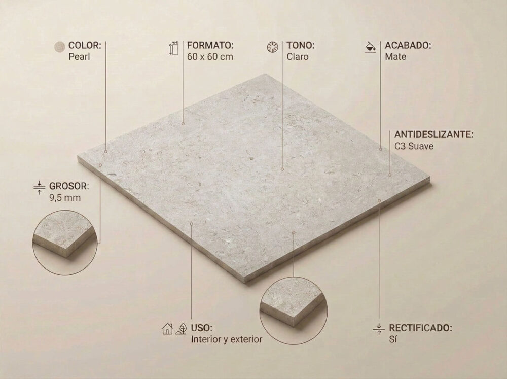 Porcelánico Caliope Pearl 60×60 cm MT Rect Inout