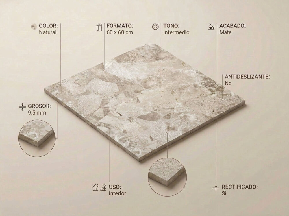 Porcelánico Larocca Natural 60×60 cm MT Rect