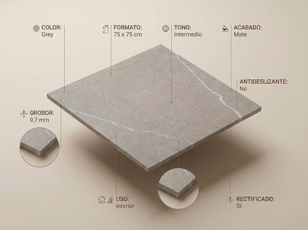 Porcelánico Origins Grey 75×75 cm MT Rect
