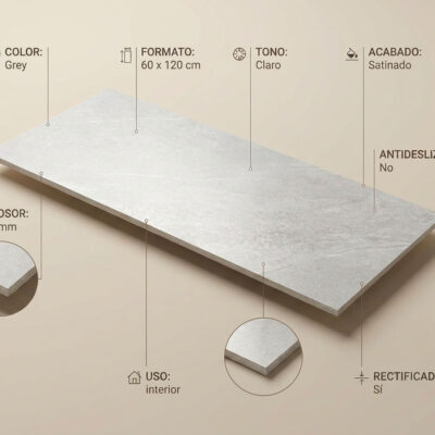 Azulejo porcelánico rectangular soft grey