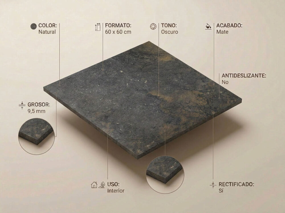 Porcelánico Strato Natural 60×60 cm MT Rect