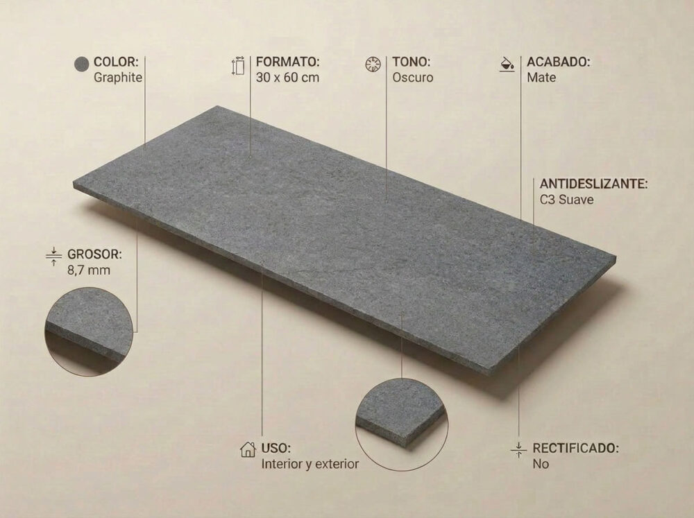 Porcelánico Triunfo Graphite 30×60 cm MT Inout
