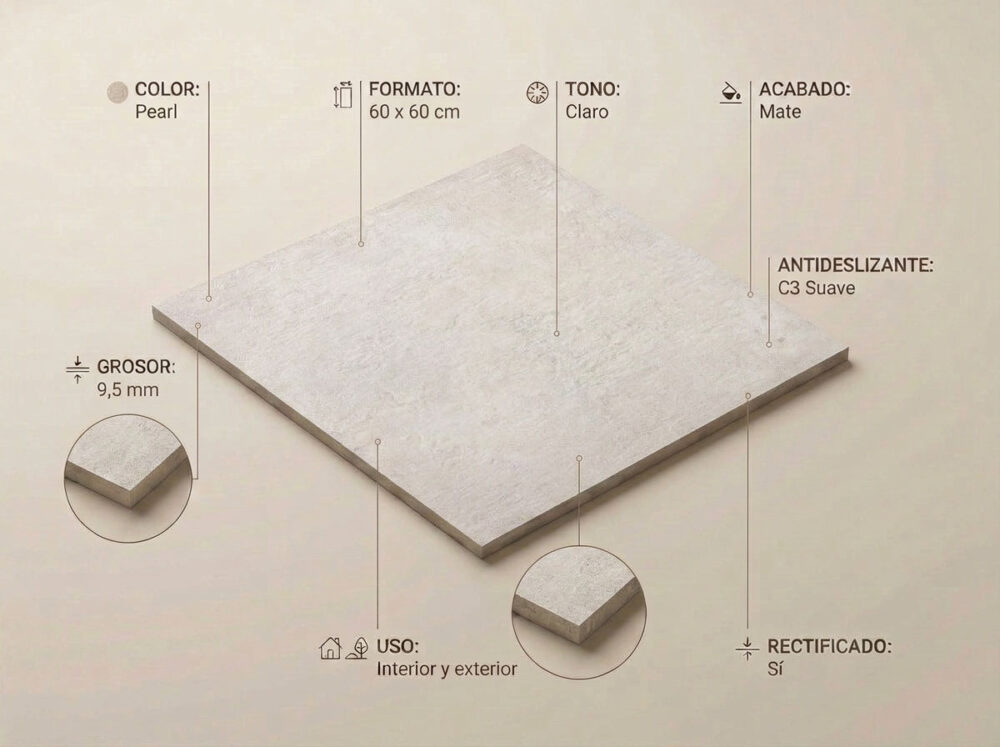 Porcelánico Crassana Pearl 60×60 cm MT Rect Inout