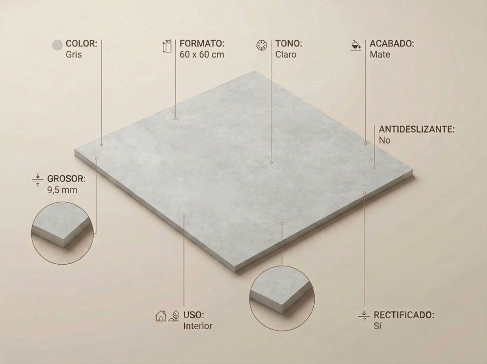 Porcelánico Lardenne Gris 60×60 cm MT Rect