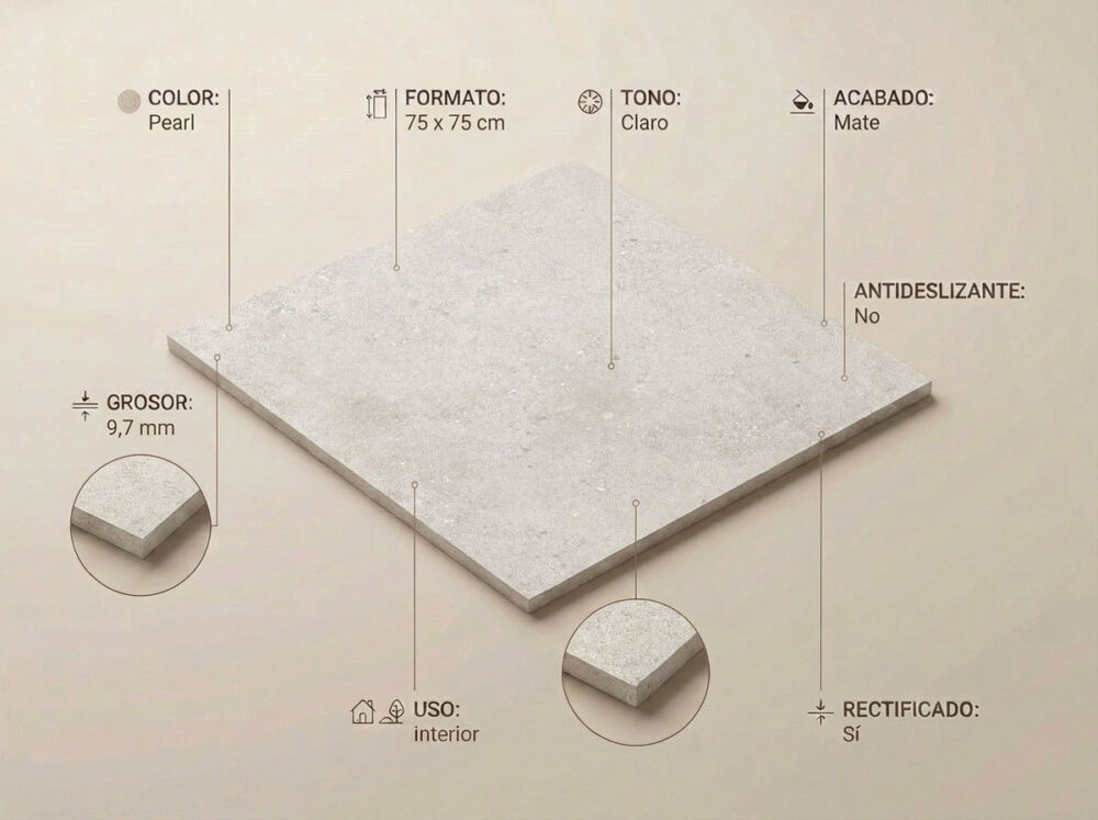 Porcelánico Flax Pearl 75×75 cm MT Rect
