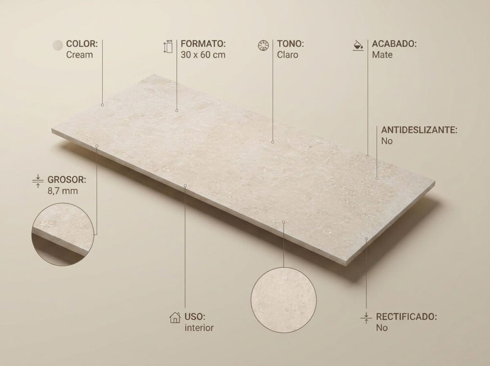 Porcelánico Flax Cream 30×60 cm MT