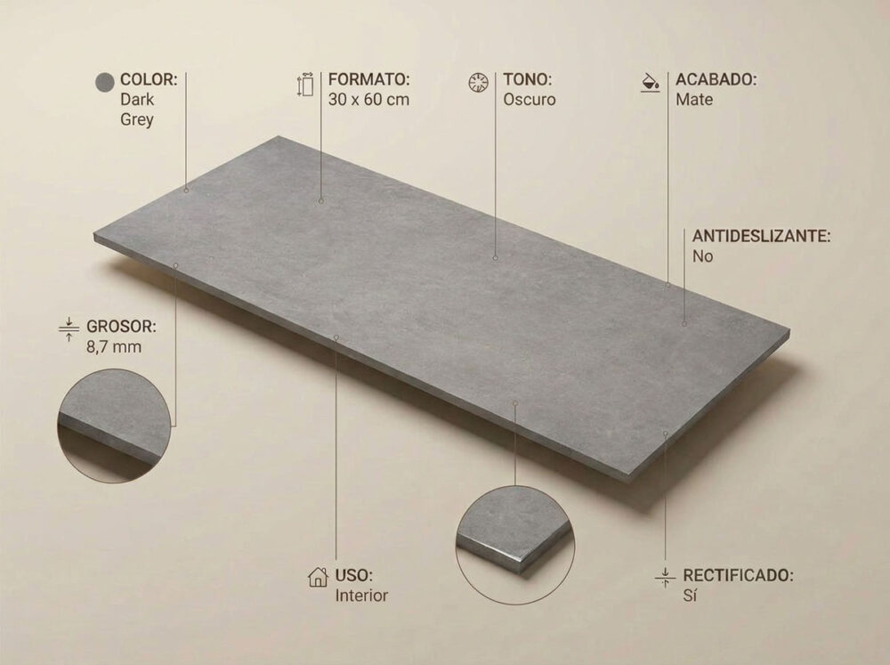Porcelánico Pursue Dark Grey 30×60 cm MT Rect