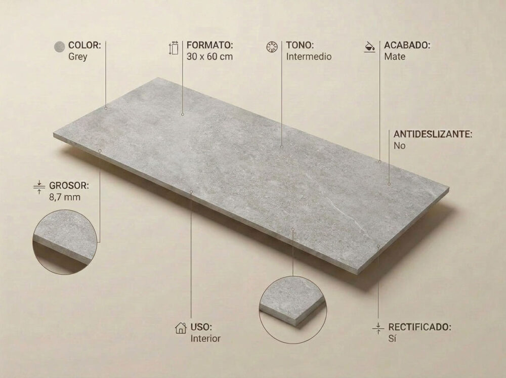 Porcelánico Arenite Grey 30×60 cm MT Rect