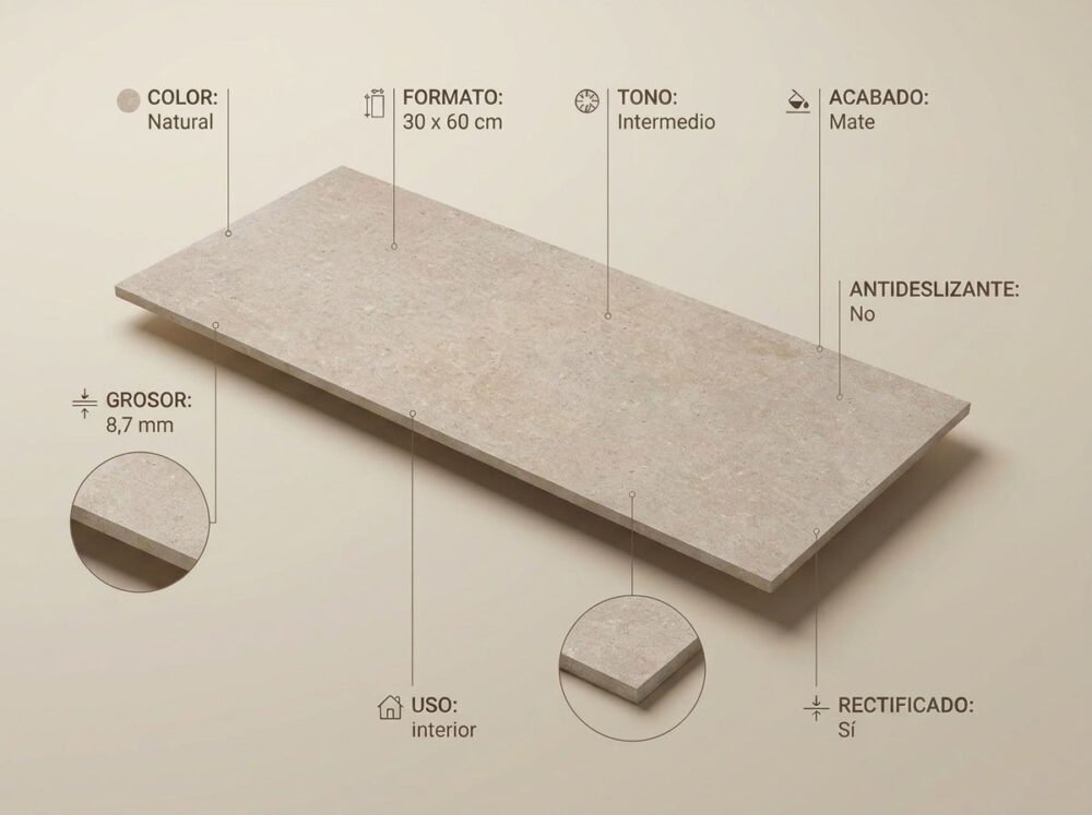 Porcelánico Ulisse Natural 30×60 cm MT Rect
