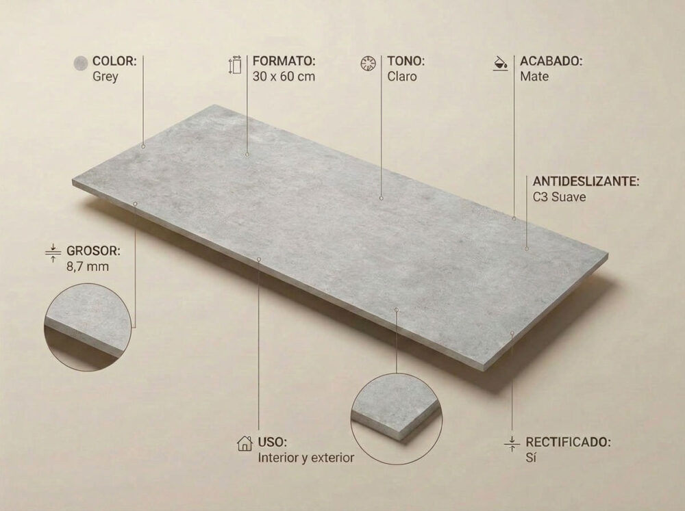Porcelánico Crassana Grey 30×60 cm MT Rect Inout