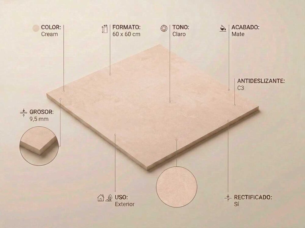 Porcelánico Balance Cream 60×60 cm MT Rect Antid