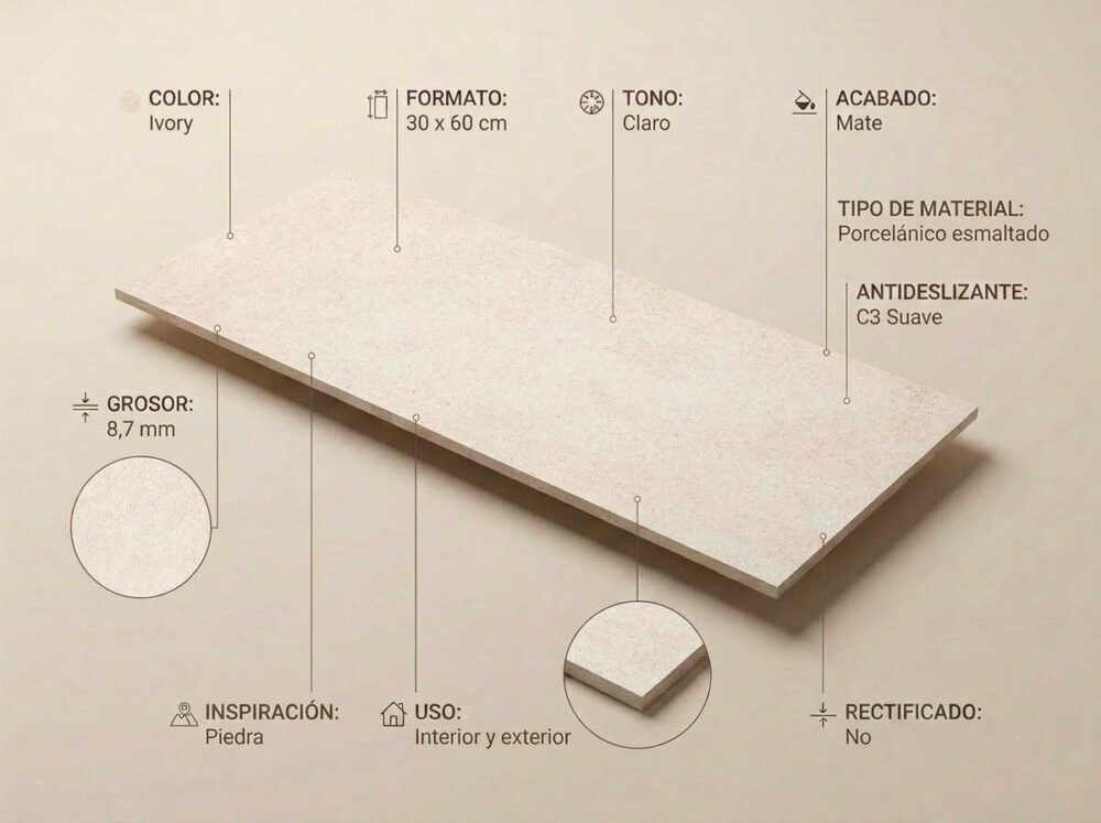 Porcelánico Bellevue Ivory 30×60 cm MT Inout