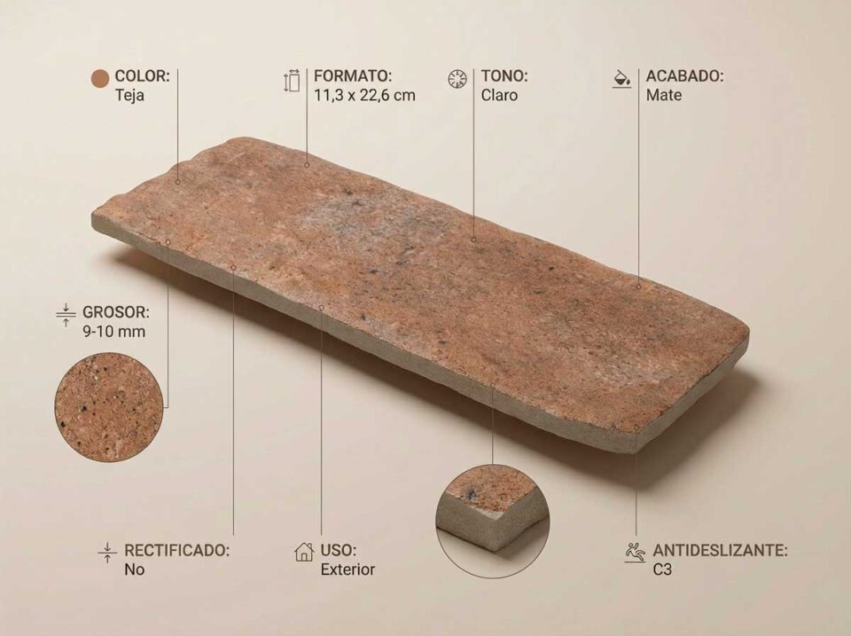 Porcelánico Benissa Teja 11,3×22,6 cm MT Antid C3