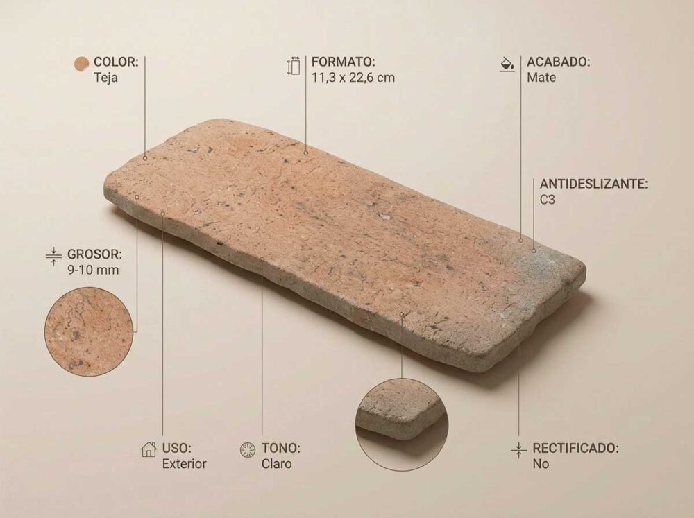 Porcelánico Benissa Teja 11,3×22,6 cm MT Antid C3