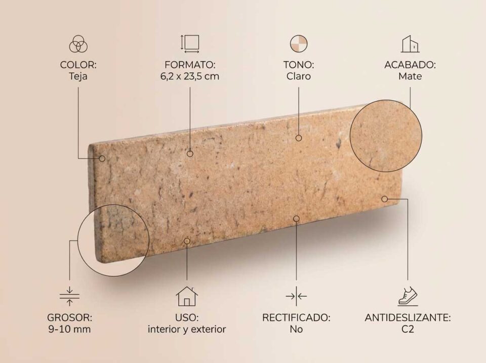 Porcelánico Benissa Teja 6,2×23,5 cm MT Antid