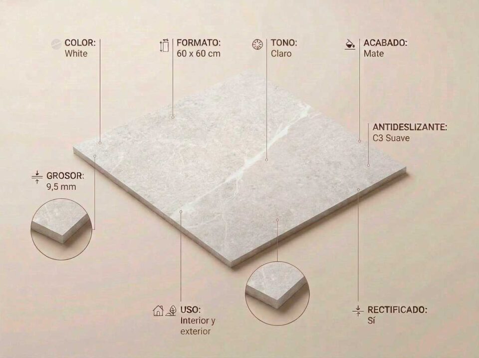 Porcelánico Bodo White 60×60 cm MT Rect Slipstop