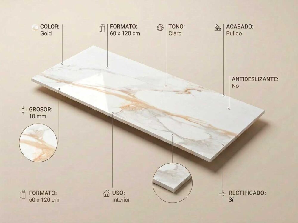 Porcelánico Camile Gold 60×120 cm PUL Rect