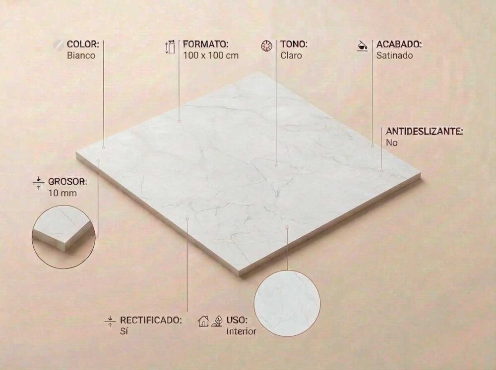 Porcelánico Caryn Bianco 100×100 cm SAT Rect
