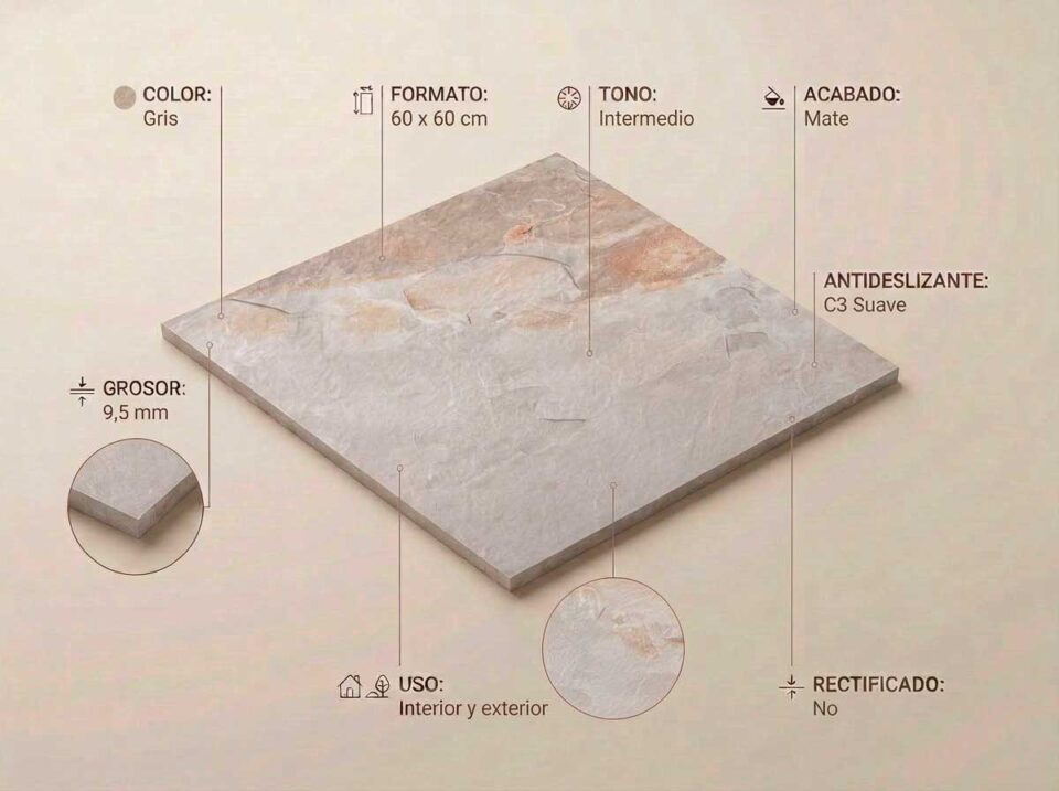 Porcelánico Castleford Gris 60×60 cm MT Slipstop
