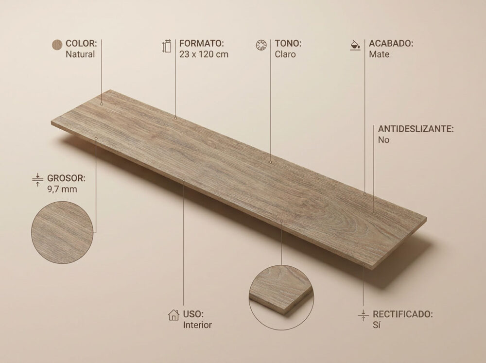 Porcelánico Kael Natural 23×120 cm MT Rect
