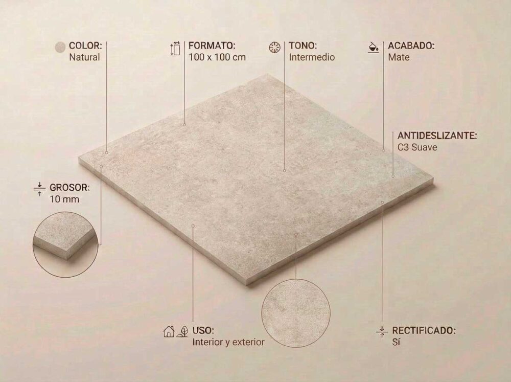 Porcelánico Crassana Natural 100×100 cm MT Rect Inout