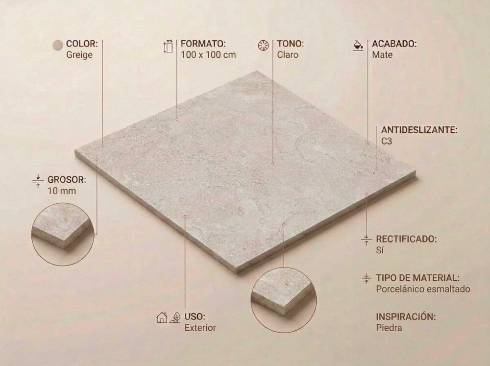 Porcelánico Cruise Greige 100×100 cm MT Rect Antid