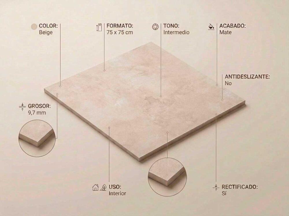 Porcelánico Elementi Beige 75×75 cm MT Rect