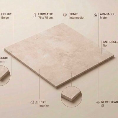 Un azulejo de gres porcelánico beige mate