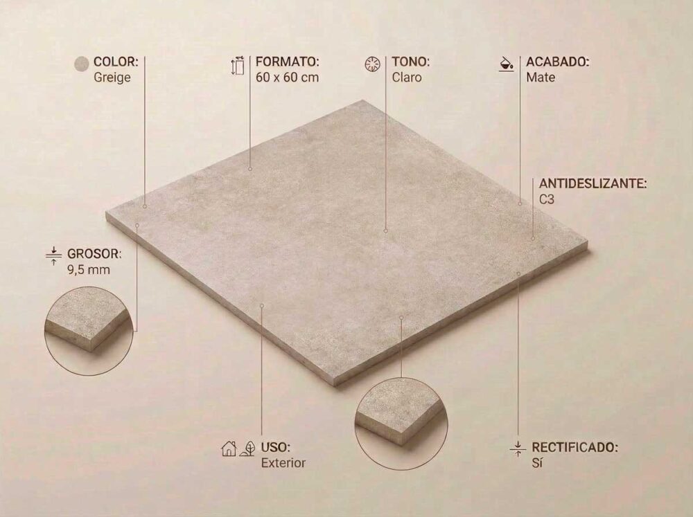 Porcelánico Feroe Greige 60×60 cm MT Rect Antid