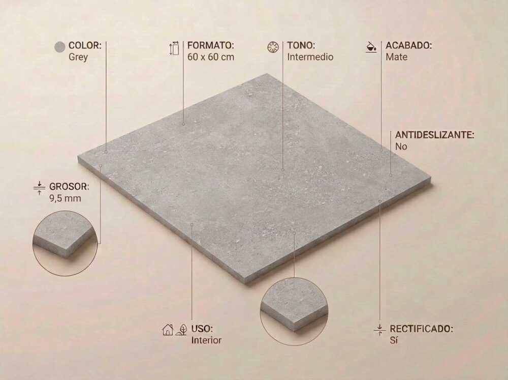 Porcelánico Flax Grey 60×60 cm MT Rect