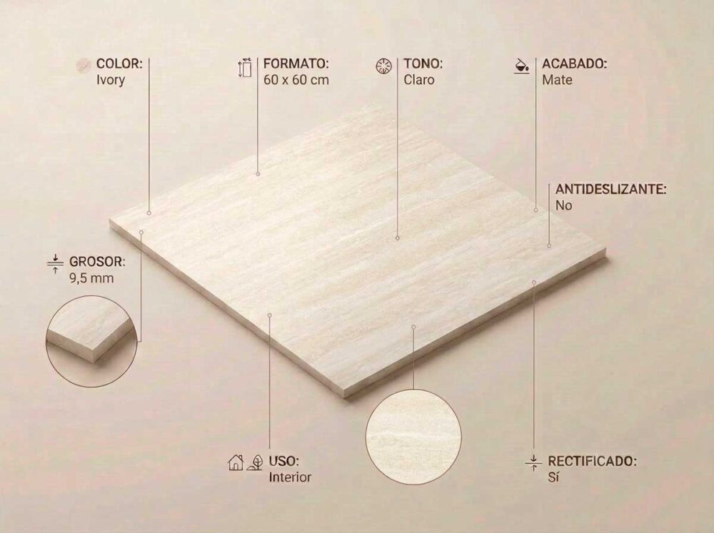 Porcelánico Fortune Ivory 60×60 cm MT Rect