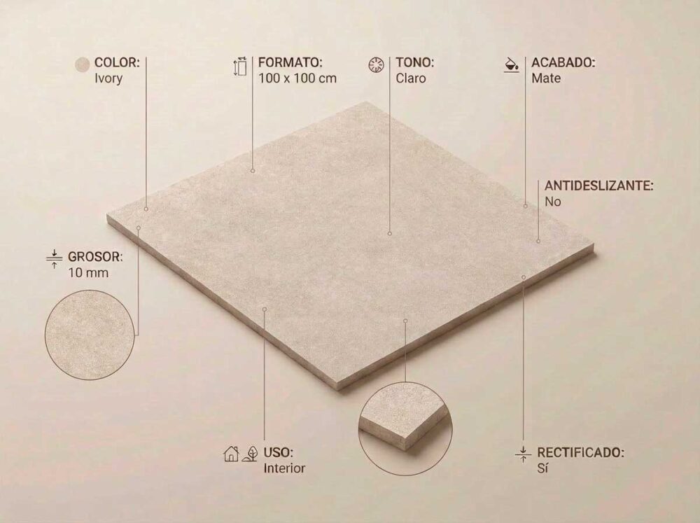 Porcelánico Hardy Ivory 100×100 cm MT Rect
