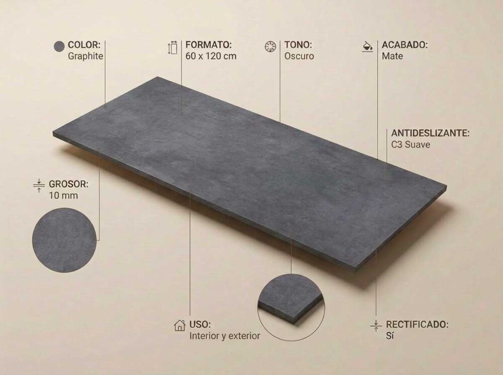 Porcelánico Indeed Graphite 60×120 cm MT Rect Inout