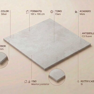 Azulejo porcelánico Indeed Silver 100x10