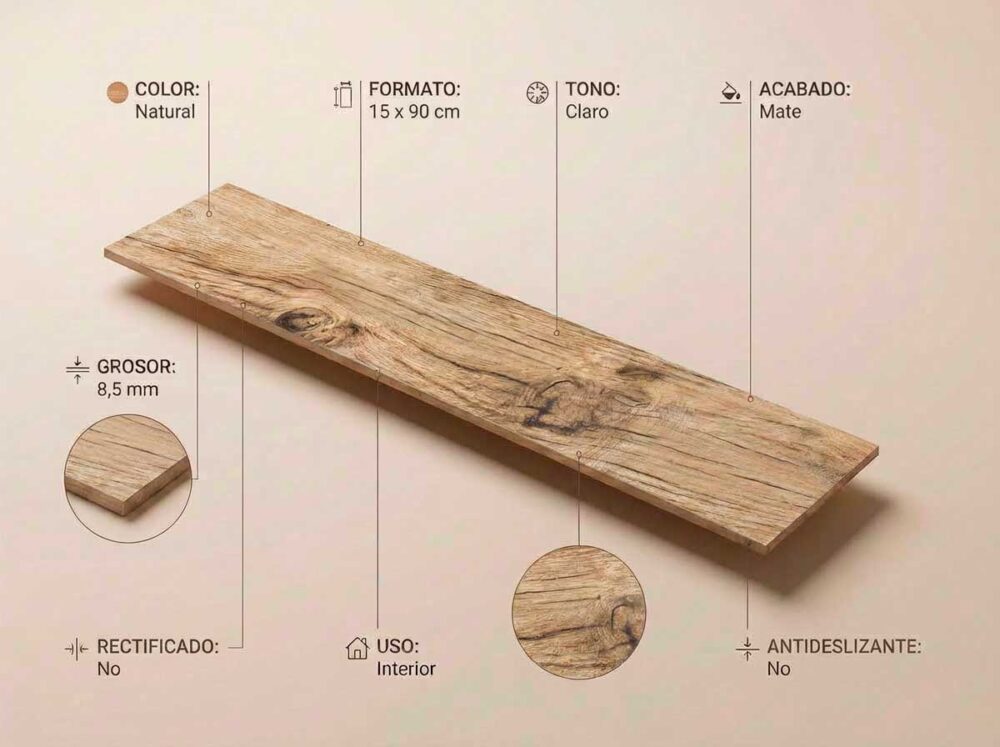 Porcelánico Karval Natural 15×90 cm MT