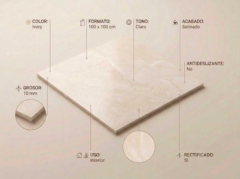 Porcelánico Milden Ivory 100×100 cm SAT Rect