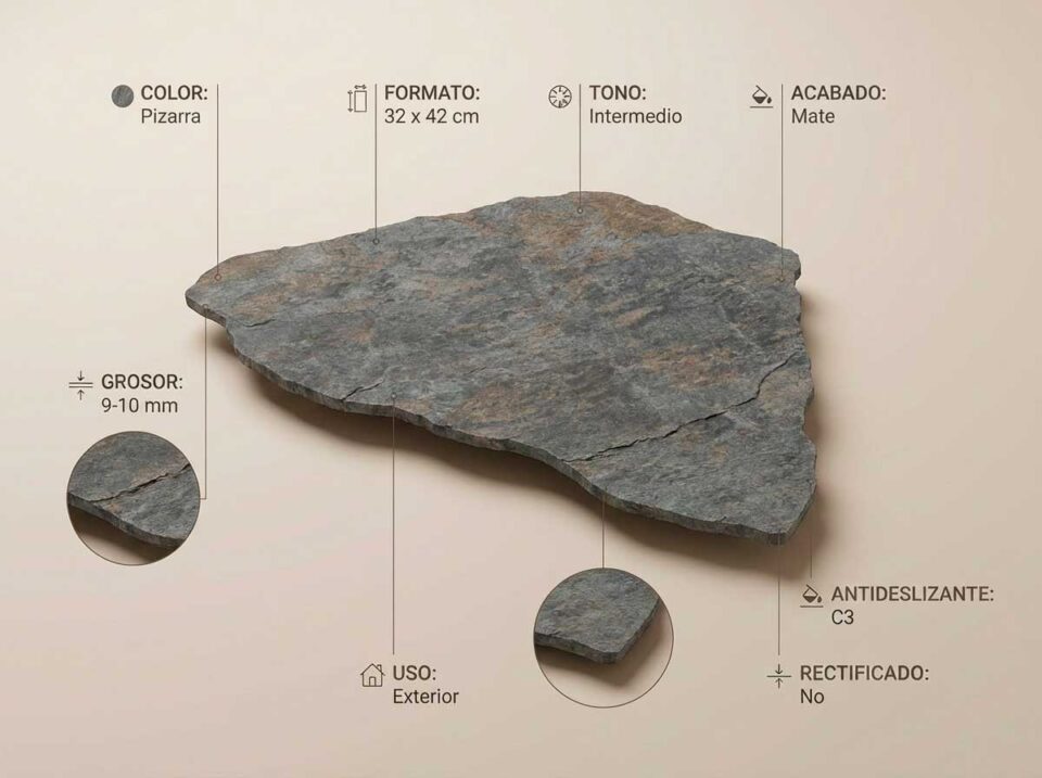 Porcelánico Montesa Pizarra L 32×42 cm MT Antid