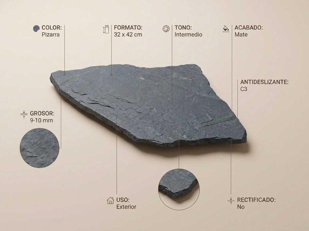 Porcelánico Montesa Pizarra L 32×42 cm MT Antid