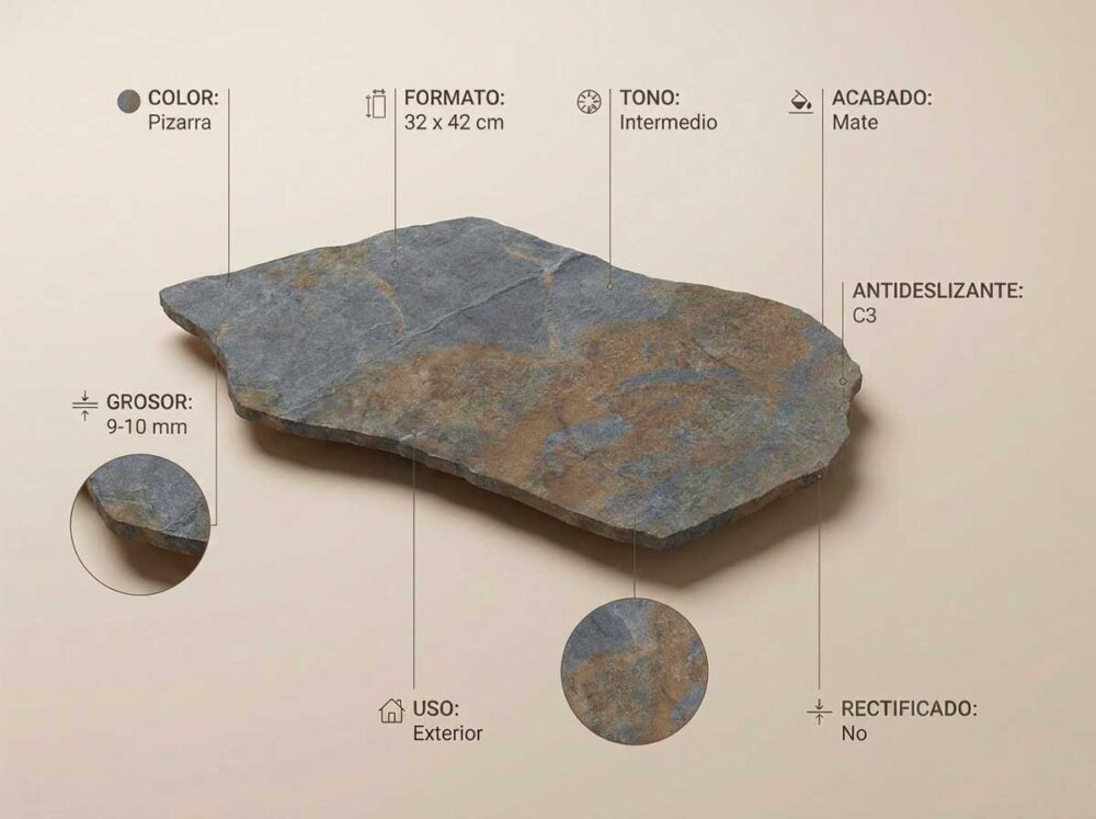 Porcelánico Montesa Pizarra L 32×42 cm MT Antid