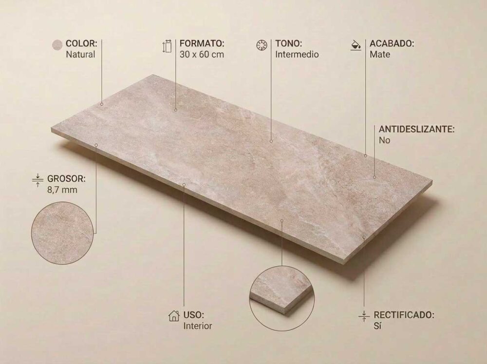 Porcelánico Nuances Natural 30×60 cm MT Rect