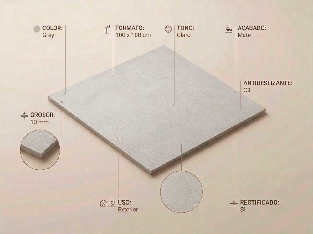 Porcelánico Phase Grey 100×100 cm MT Rect Antid