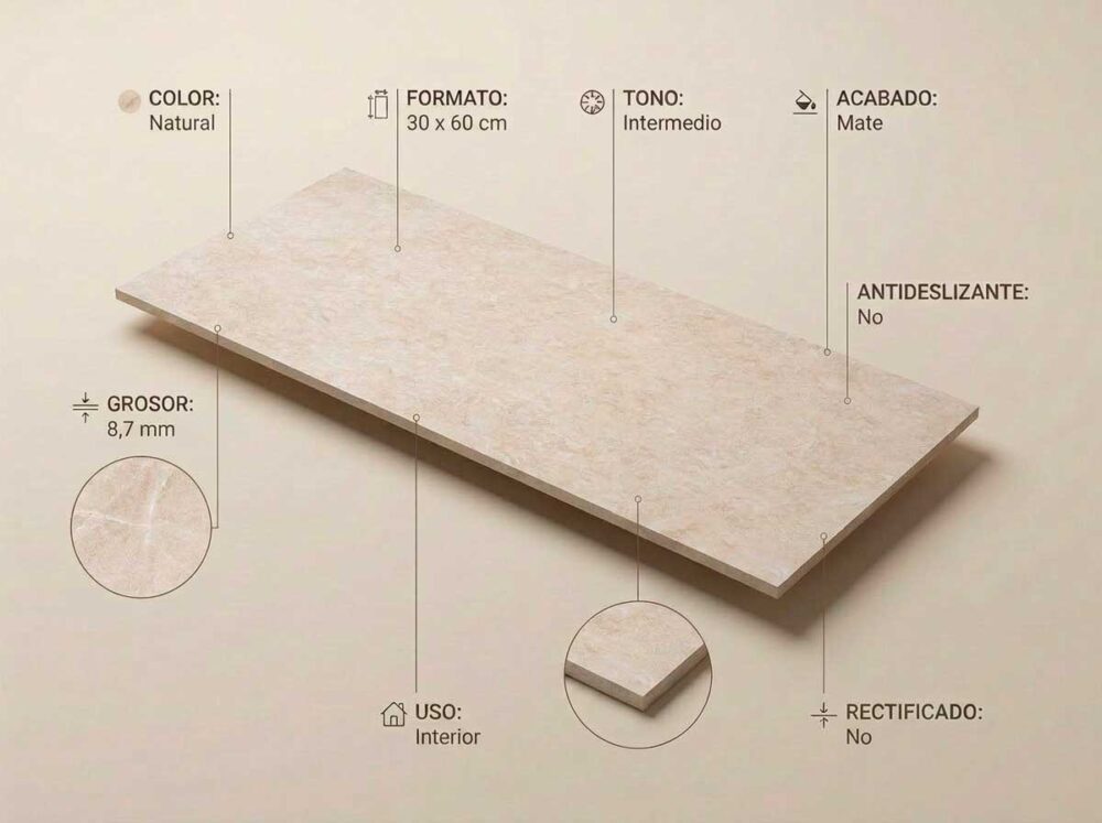 Porcelánico Premiere Natural 30×60 cm MT