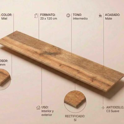 Una tabla de porcelanico imitación madera Sabik