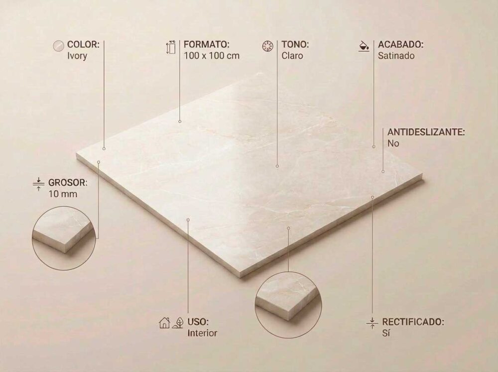 Porcelánico Scarlet Soft Ivory 100×100 cm MT Rect