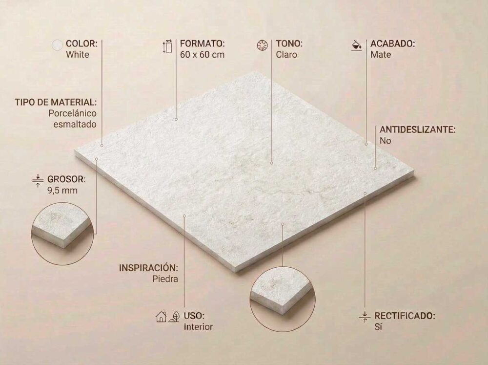 Porcelánico Serena White 60×60 cm MT Rect