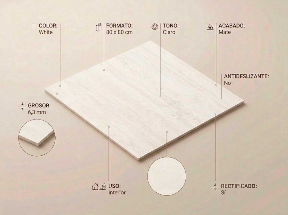 Porcelánico Sforza White 80×80 cm MT 6 mm Rect
